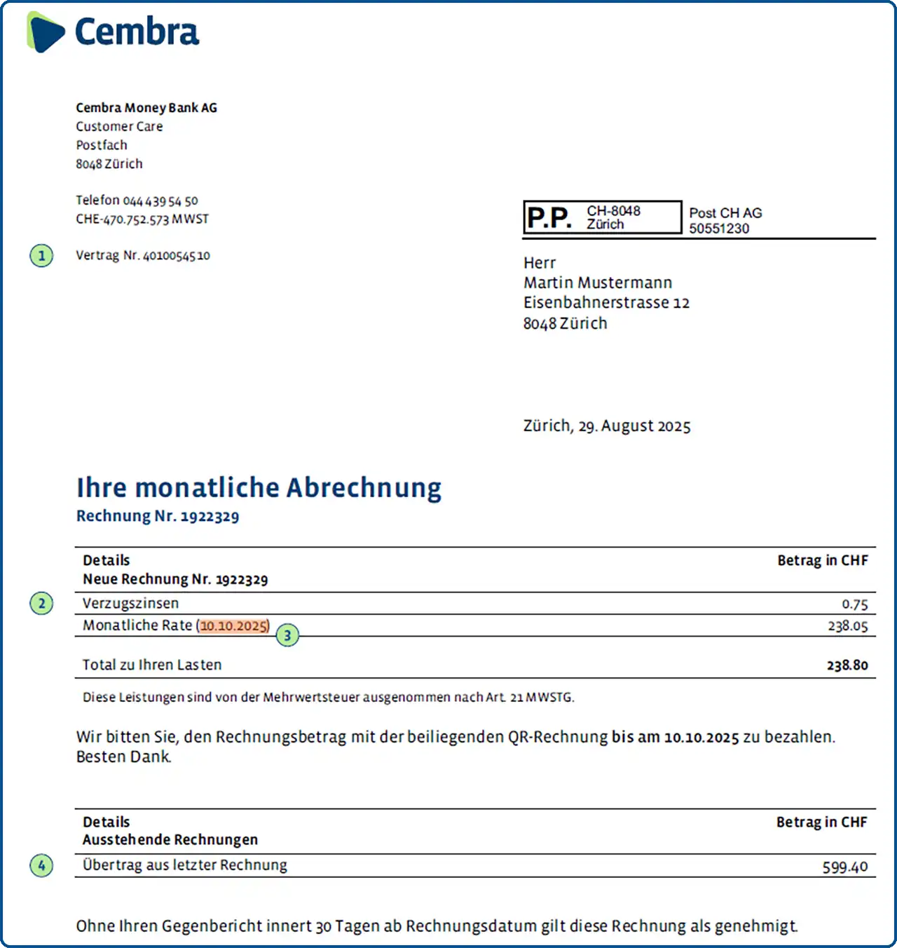 Ihre Monatsrechnung