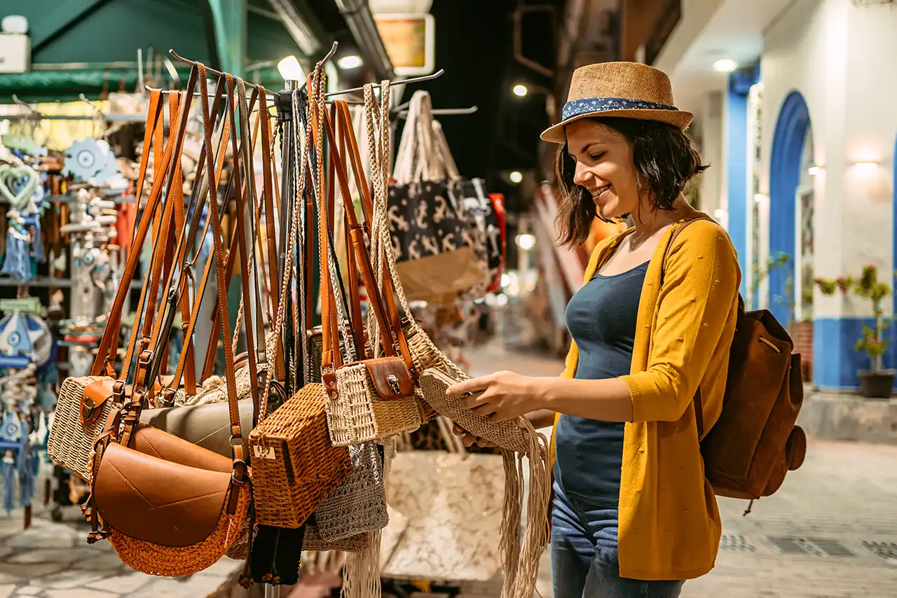 Tourist at a market stand