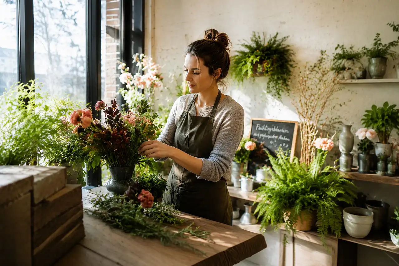Une fleuriste travaille dans sa propre boutique.